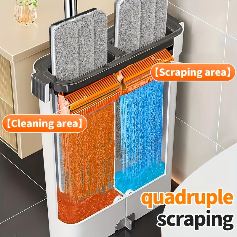 2-in-1 Mop and Bucket Set with Reusable Pads for Home Cleaning