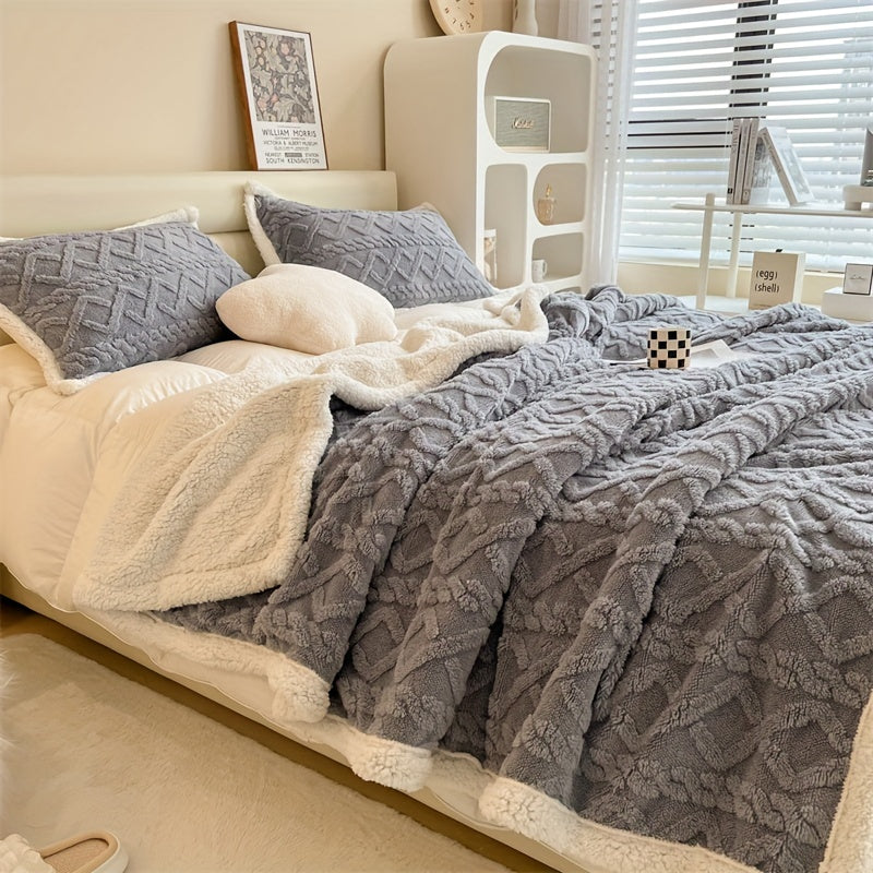 Double-Sided Fleece Bed Blanket Winter Warmth Polyester 3 Sizes