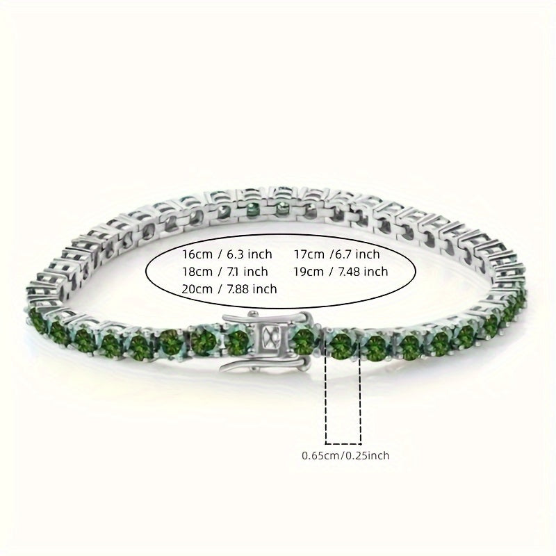 Sterling Silver Hip Hop Tennis Wristband with Green Moissanite for Men Women Jewelry