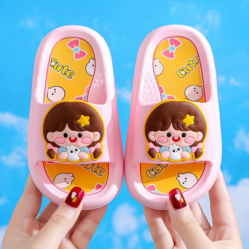 Qizlar uchun chiroyli multfilm ochiq barmoqli uy poyabzallari, ichki foydalanish uchun nafas oladigan va yengil, sirpanmaydigan tagliklar bilan.