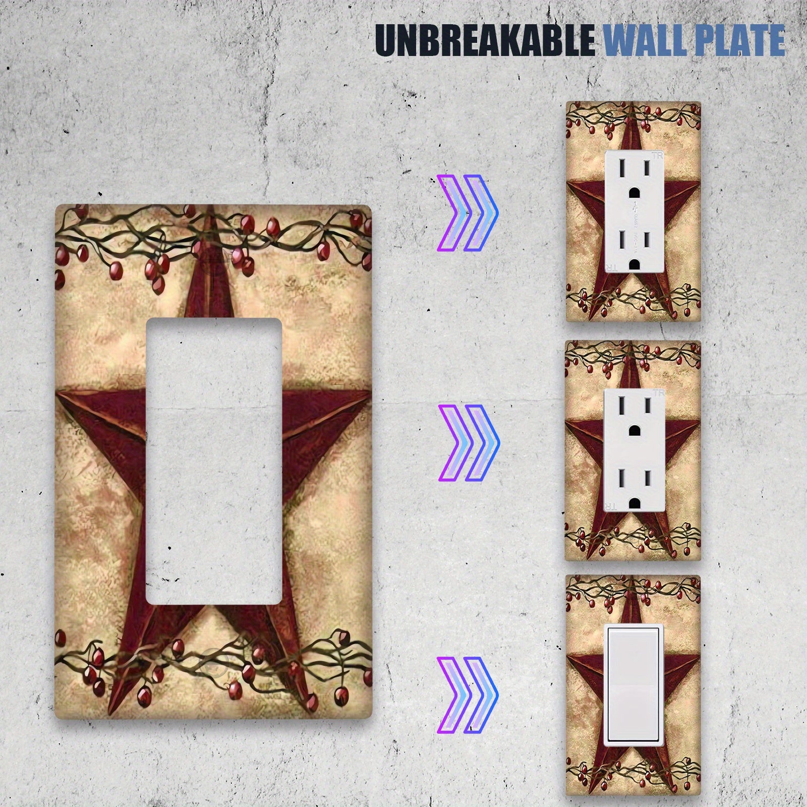 Red Barn Star and Berries Light Switch Cover Farmhouse Wall Plate Indoor Outdoor