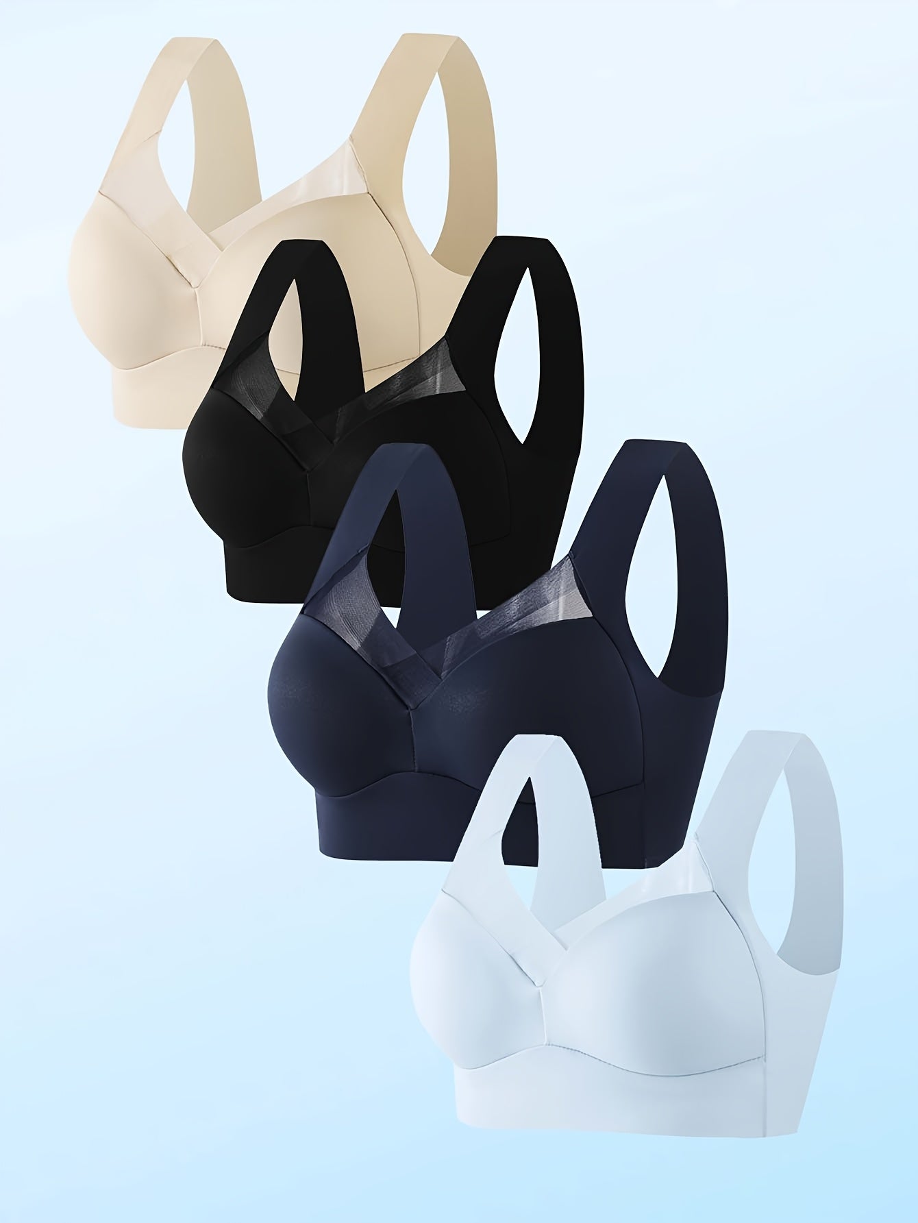 Women Lace V-Neck Bras 4 Pack Seamless Breathable Mesh Supportive