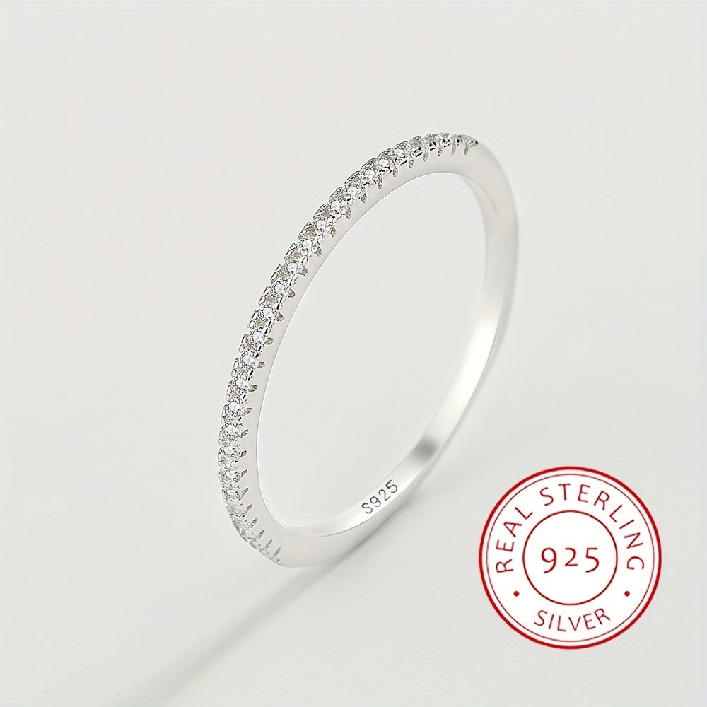 Sterling Silver Ring with Cubic Zirconia Single Row Modern Design for Women