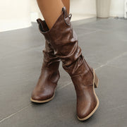 Женские кожаные ковбойские сапоги с V-образным вырезом, ретро-классический массивный каблук, западная обувь