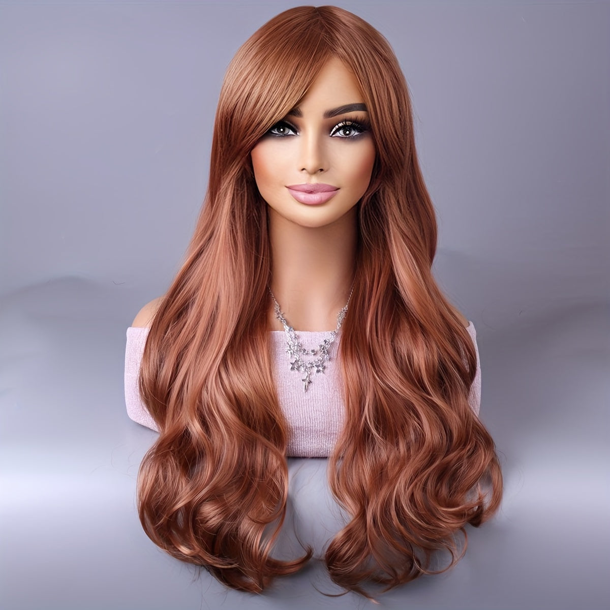 Women Reddish Brown Curly Wig with Bangs Synthetic Heat-Resistant Fiber for Daily Use and Cosplay