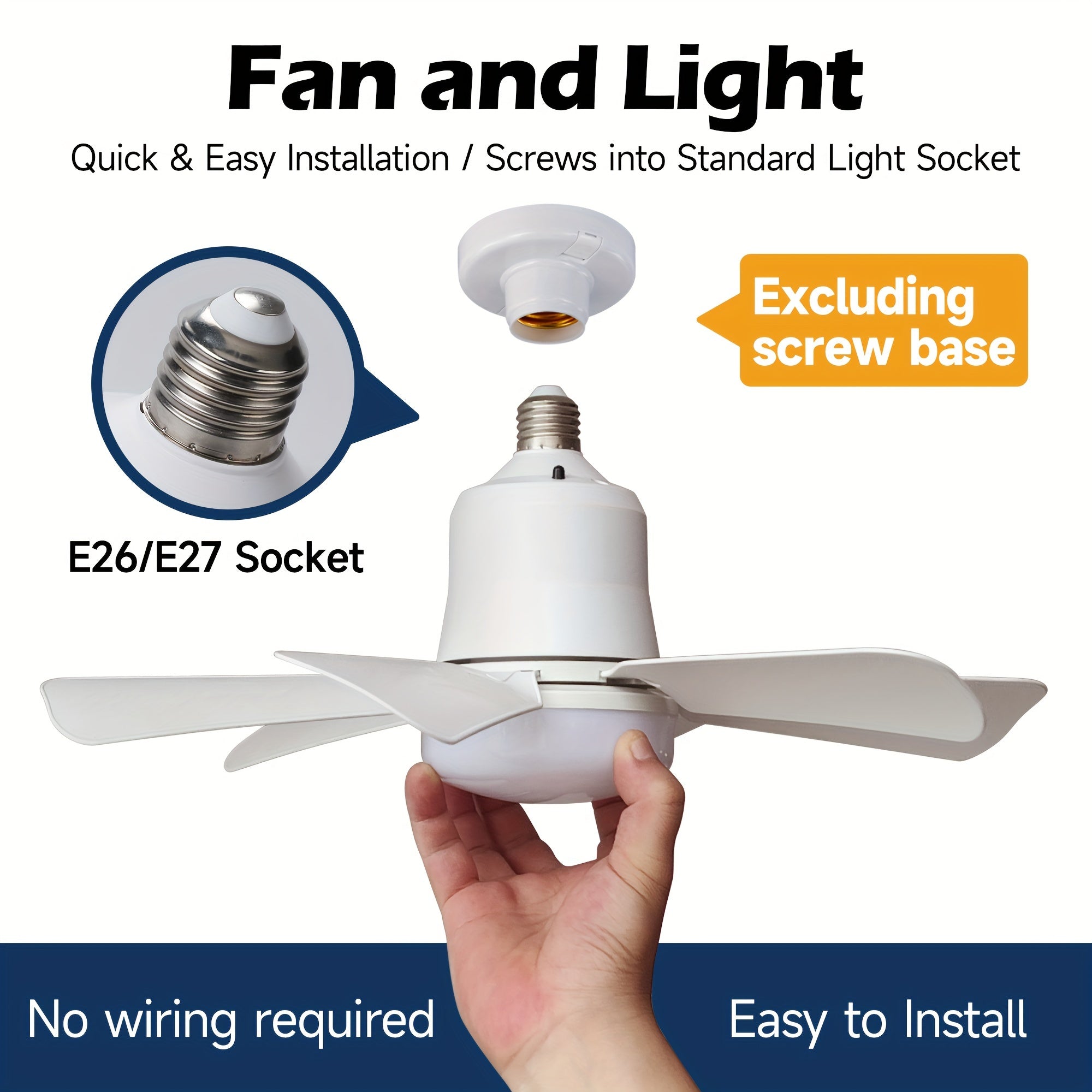 Ceiling fan lights with remote control 3-speed adjustable fan color temperature for small rooms E27 socket