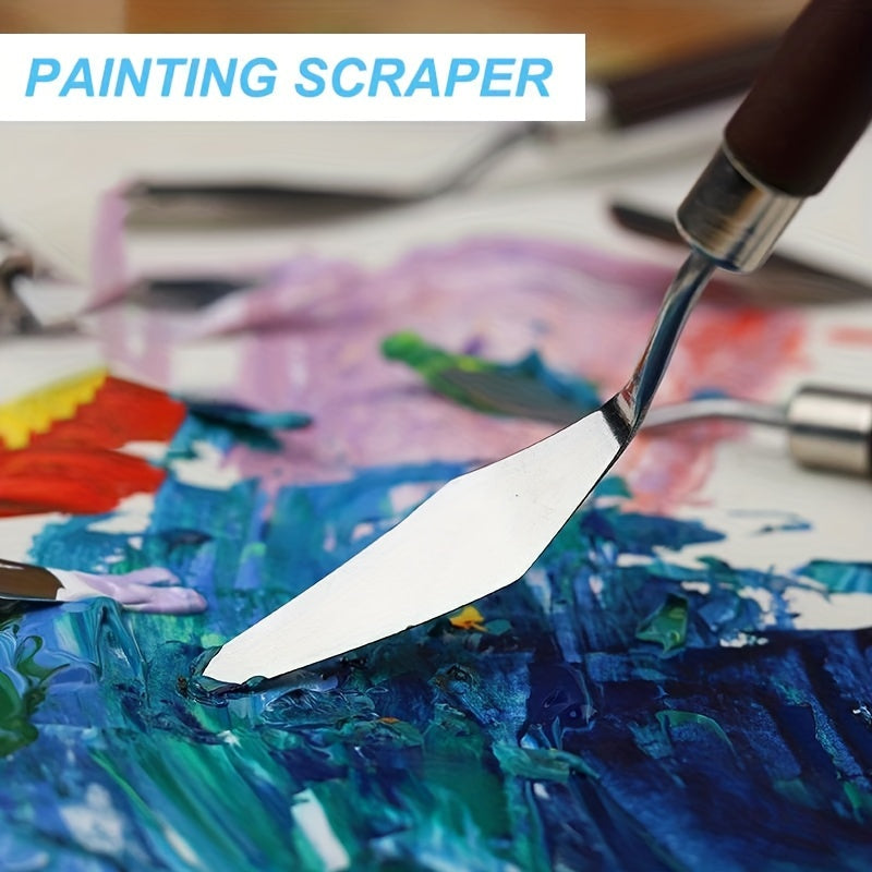 Набор ножей для палитры из нержавеющей стали для масляной живописи, доступный в различных размерах и формах.