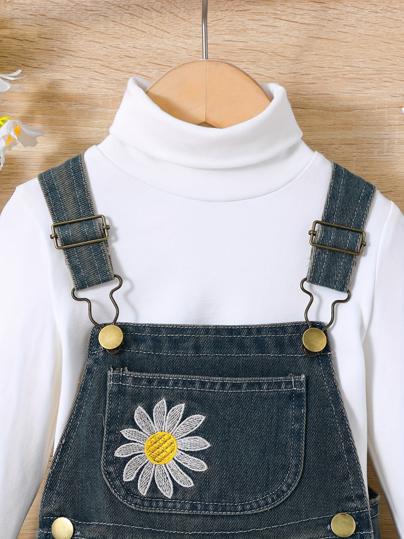 Kids Denim Pants with Daisy Embroidery Breathable Cotton Spring Summer Outdoor Wear
