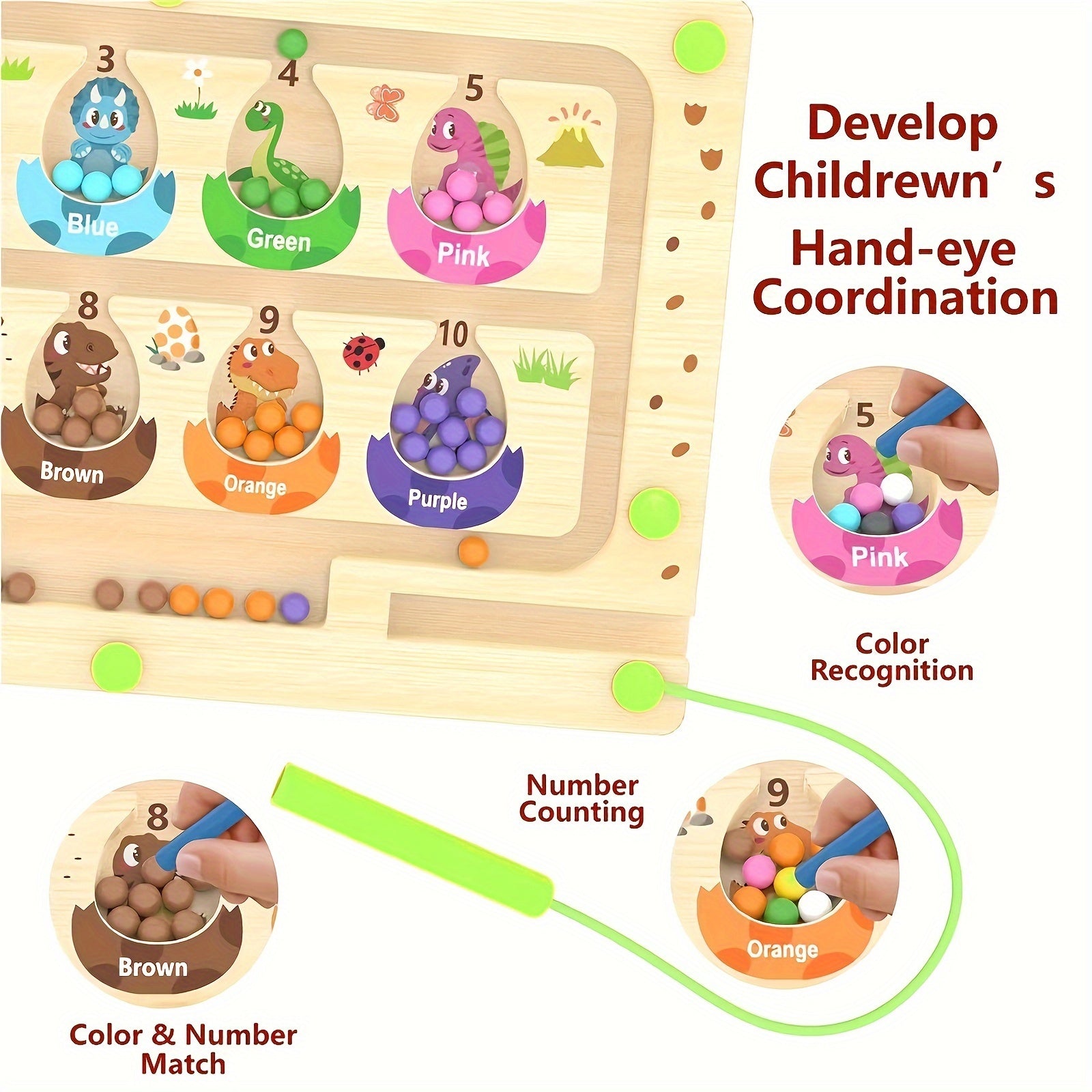 Small Wooden Dinosaur Magnetic Maze Puzzle Educational Toy for Kids Ages 3+