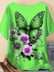 Plus Size Women Floral Print T-Shirt Crew Neck Short Sleeve Summer Top