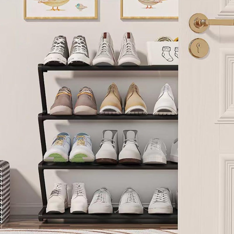 Black Plastic Shoe Rack Organizer 4 Tiers Foldable Space Saver for Closet Entryway Bedroom