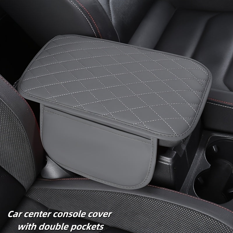Car Armrest Pad With Two Pockets Universal Vehicle Interior Accessory