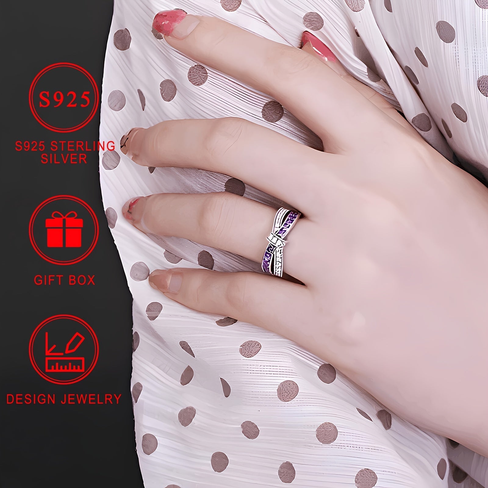 Sterling Silver Cross Bow Ring with Purple Zirconia and Colorful Stones