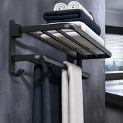 Bathroom Wall-Mounted Towel Storage Rack with Hooks and Shelf for Bathroom Organization