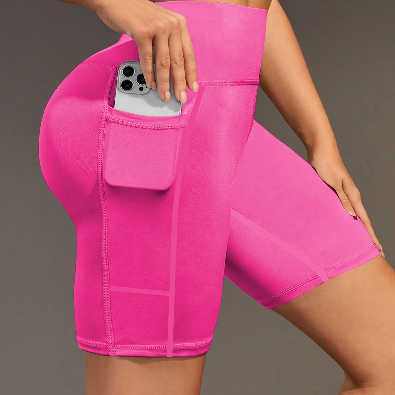 Ayollar uchun yoga shortlari, yuqori bel, cho'ntaklar, elastik to'qima, teal rang, fitnes, kundalik foydalanish