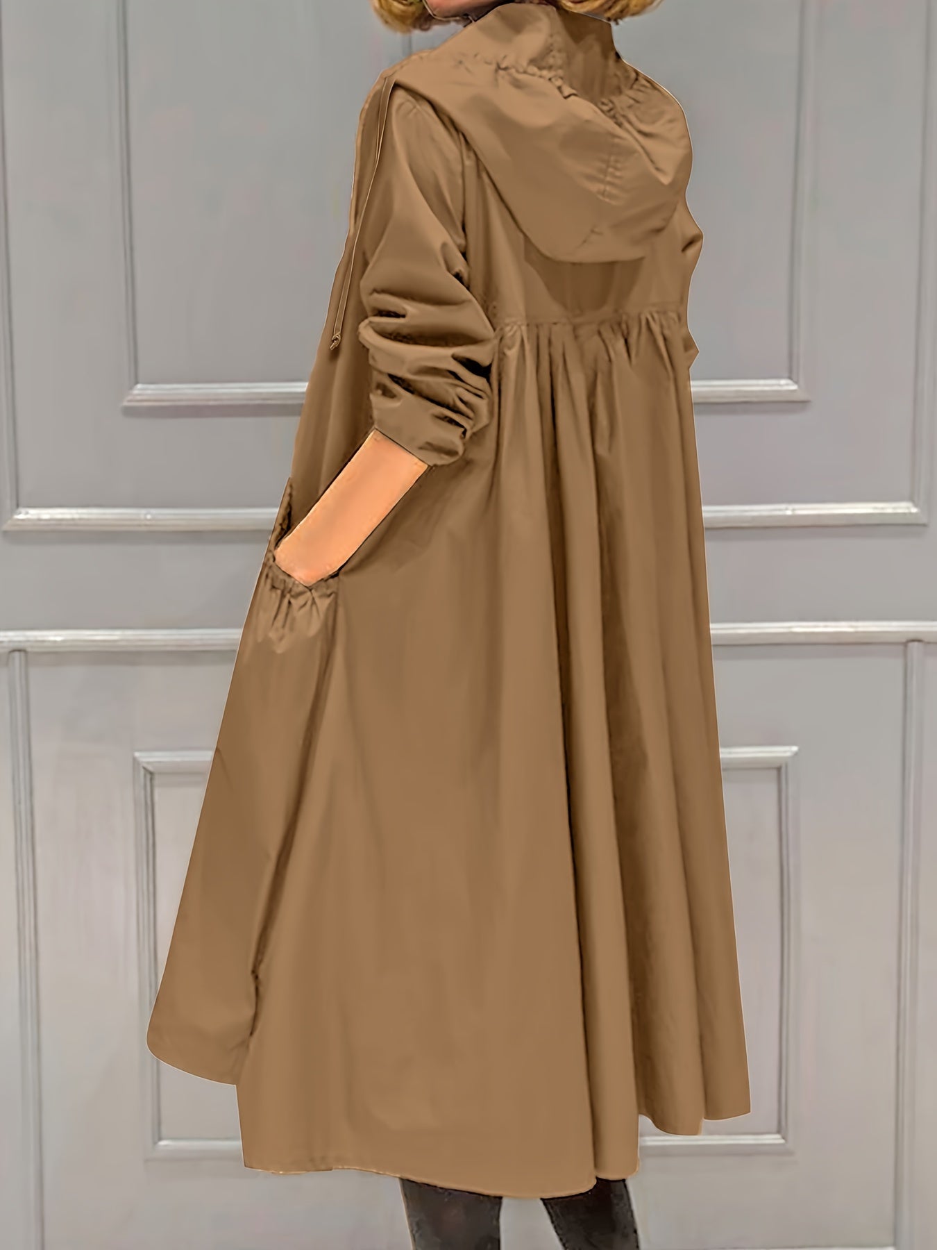 Пальто-тренч из полиэстера большого размера с капюшоном на молнии и карманами для женщин