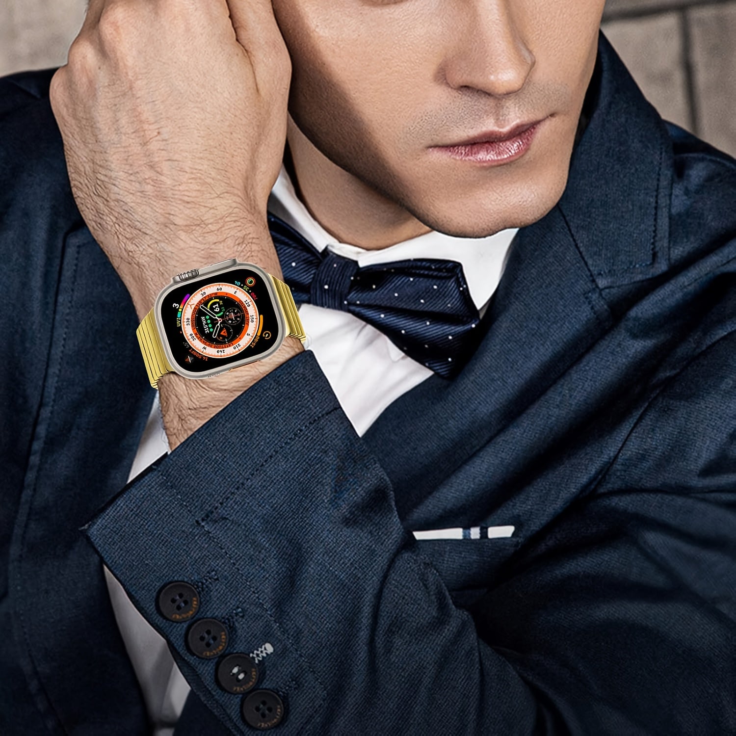 Men's Stainless Steel Watch Band for Apple Watch Series 1-9 and SE Ultra 40mm-49mm Metal Bow Buckle Strap