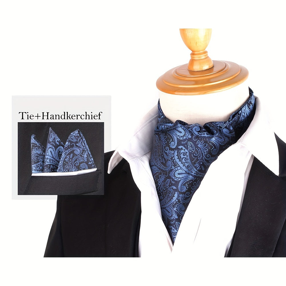 Conjunto de pañuelo de cuello y pañuelo de mano de jacquard con diseño paisley para hombre, perfecto para regalar