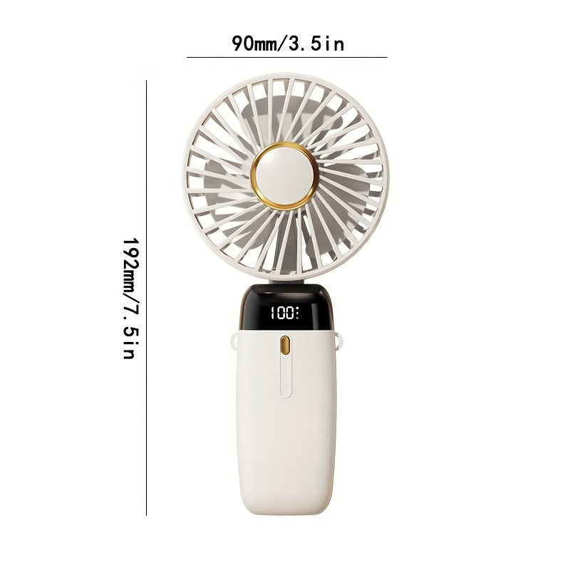 USB Handheld Fan Mini Portable Desktop Folding Fan with Digital Display for Camping Office Travel