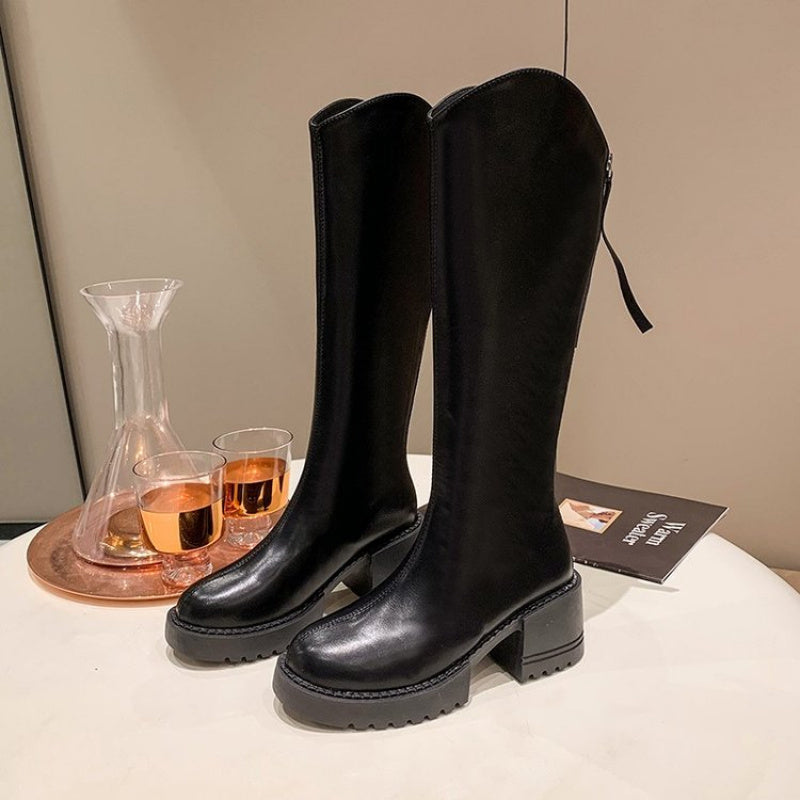 Women's Faux Cover Mid-Calf to Thigh-High Boots Black Brown Camel Square Heel