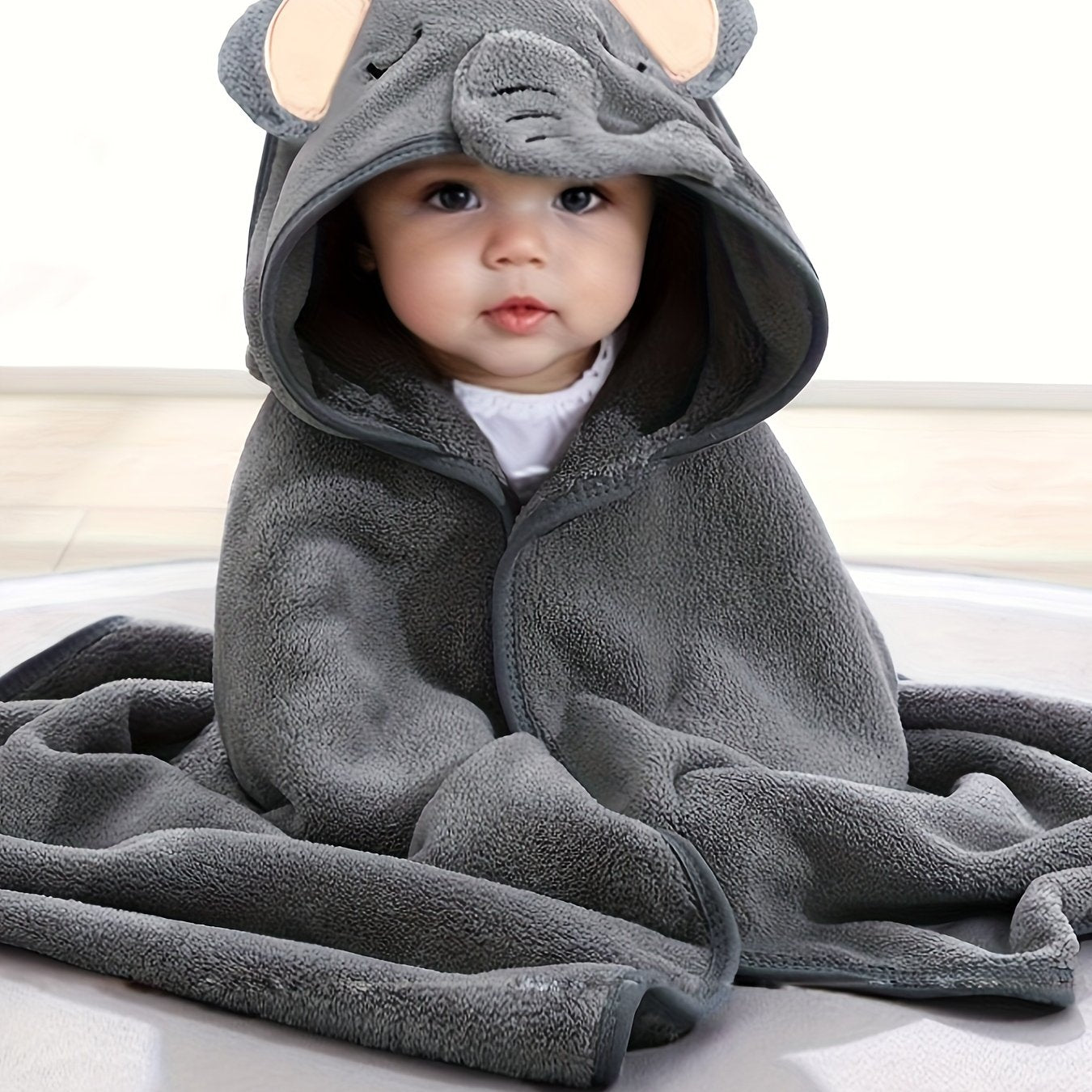 Baby Boy's 3D Animal Ear Hooded Bathrobe Soft Breathable Absorbent Baby Robe for All Seasons
