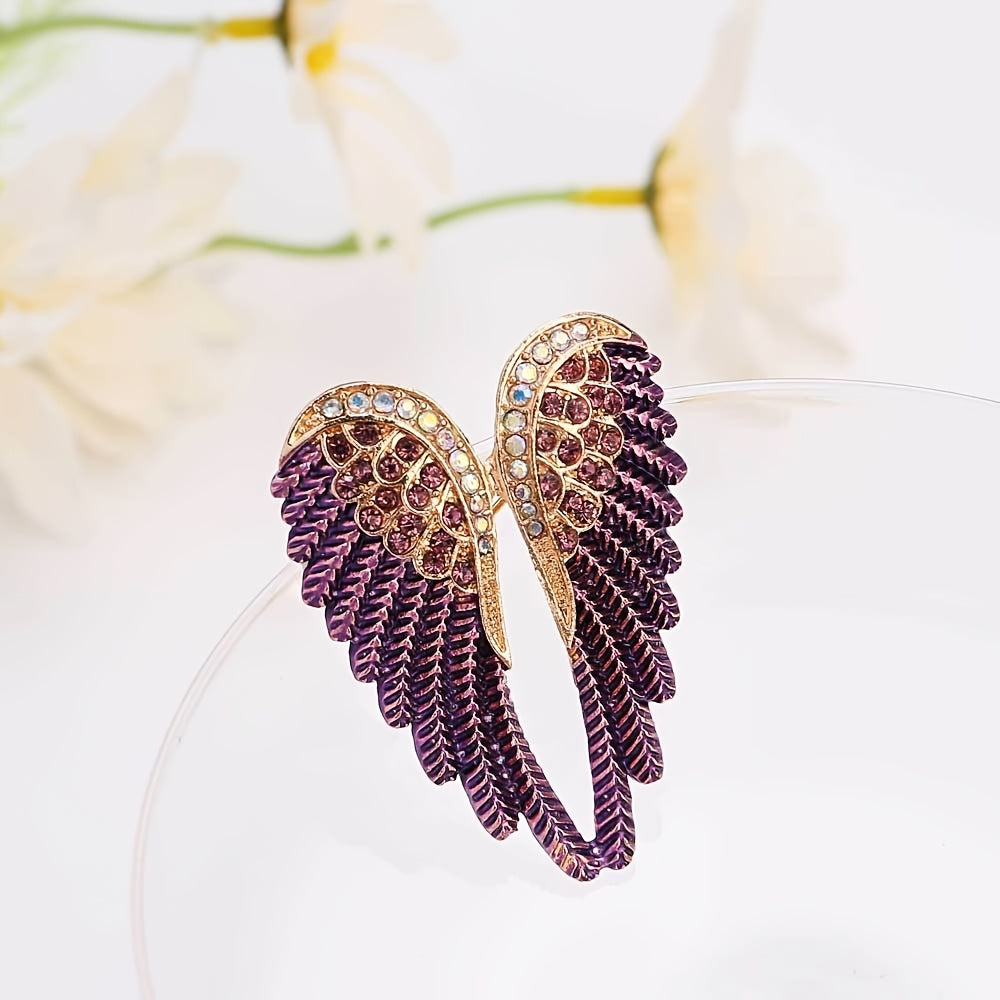 3-Piece Rhinestone Wing Brooch Set Enamel Lapel Pins for Gifts and Formal Events