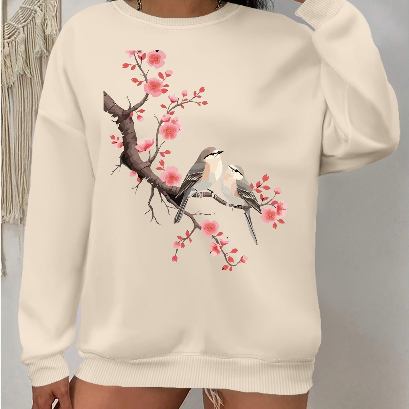 Plus Size Womens Floral Sweatshirt Casual Crew Neck Pullover Long Sleeves