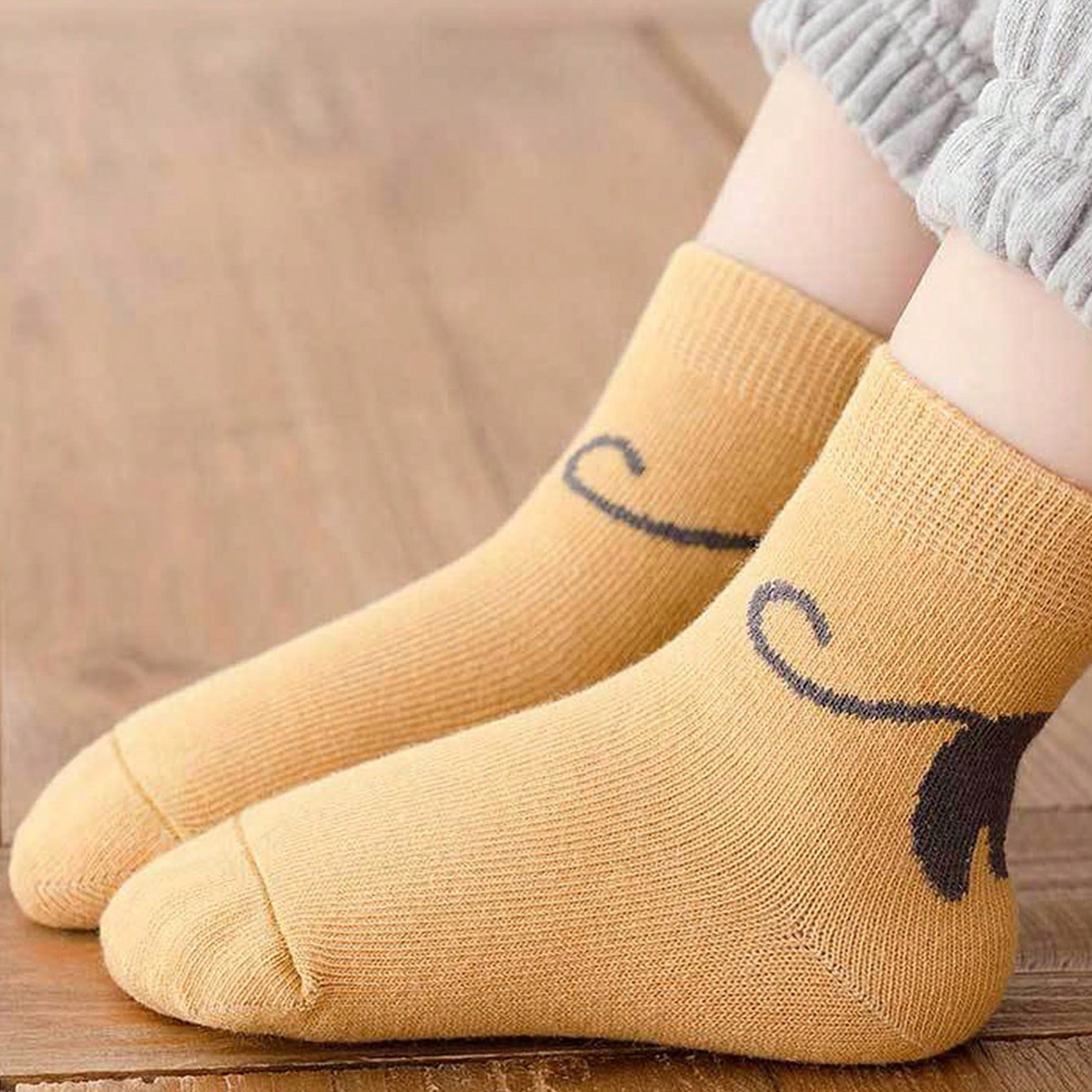 Bolalar uchun o'rta uzunlikdagi trikotaj paypoq, 5 ta paketda, multfilm mushuk naqshli, Polyester aralashmasi, barcha mavsum uchun