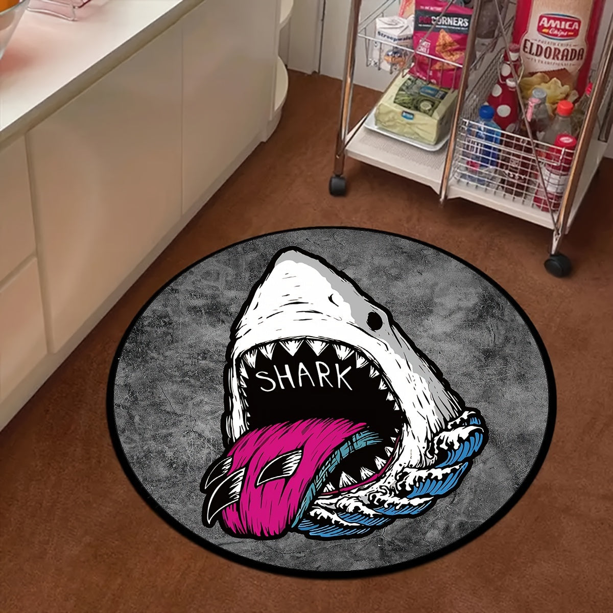 Коврик для пола с изображением акулы, круглый, мягкий, вязаный, нескользящий, из полиэстера, для использования в помещении, домашний декор
