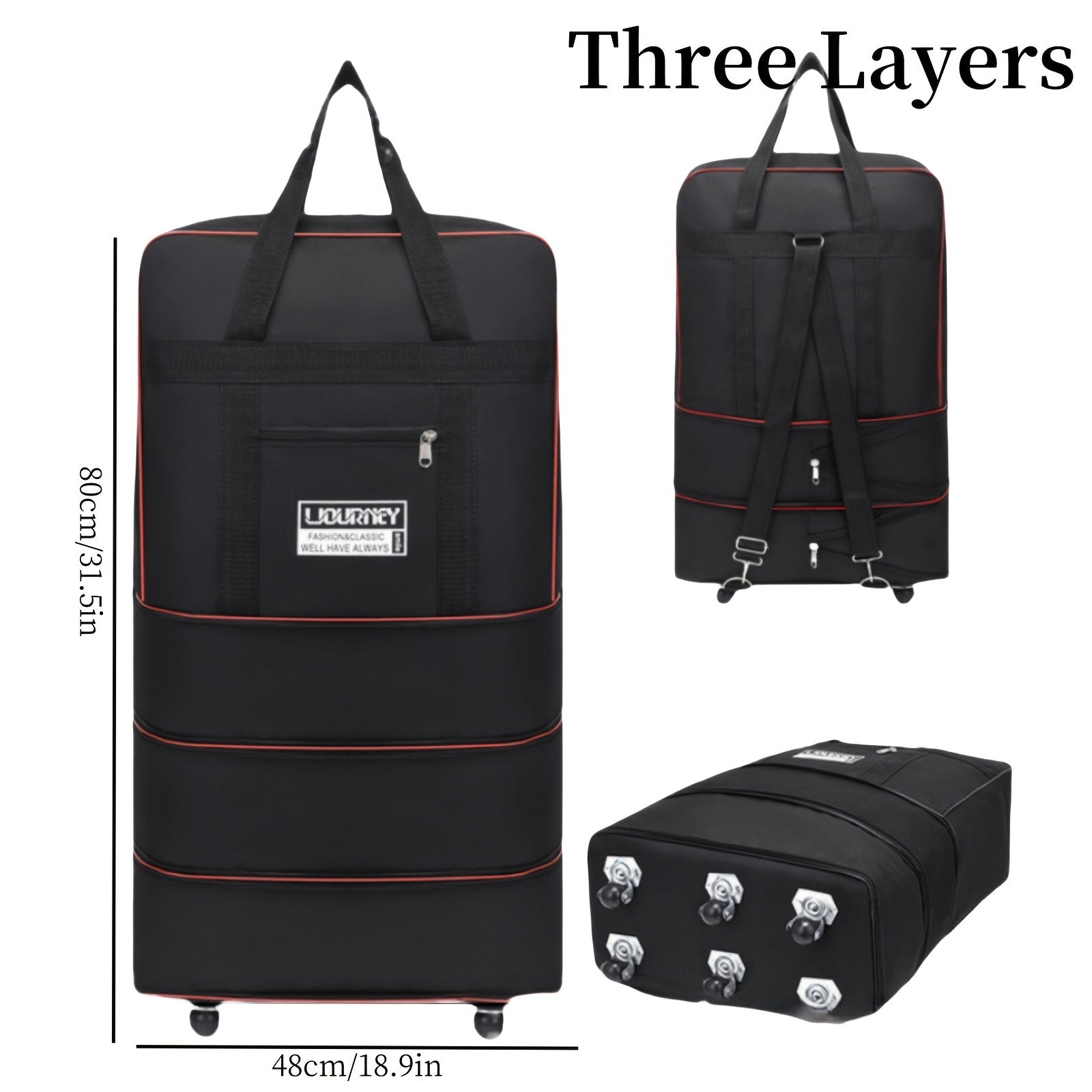 Large Capacity Expandable Wheeled Travel Bag with Anti-Static Spinner Wheels and Oxford Cloth