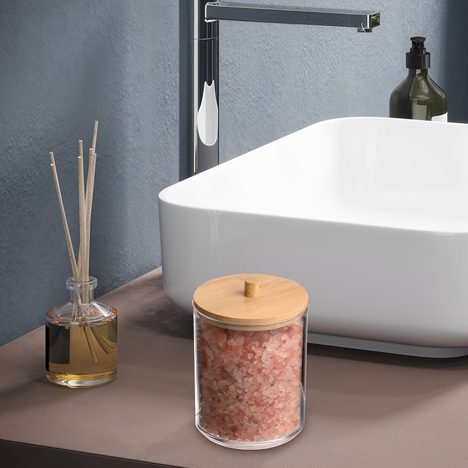 Hojatxona uchun saqlash tashkilotchisi to'plami, 3 ta Qtip dozatorlari va 7/10 oz shaffof plastmassa dori bankasi bilan