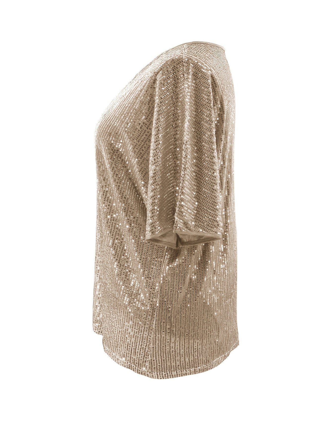 Women's Sequin V-Neck Top with Short Sleeves and Solid Color