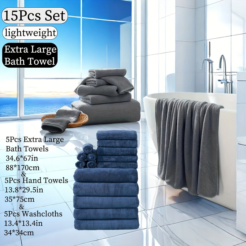 15-Piece Microfiber Towel Set for Home and Hotel Shower in Multiple Colors