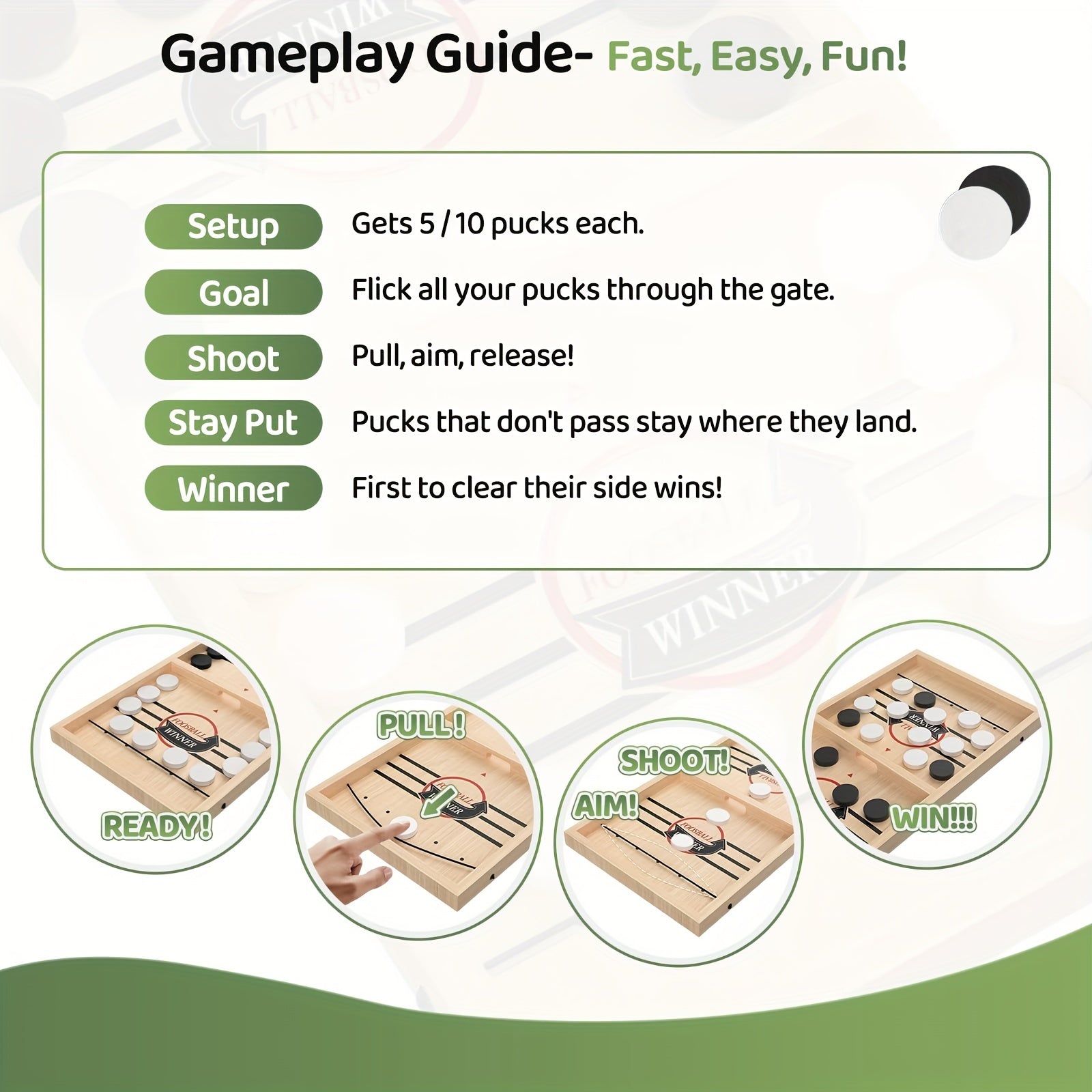 Fast Sling Puck Game Interactive Board Game for Family and Office Black and White Chess Pieces Educational Toy for All Ages