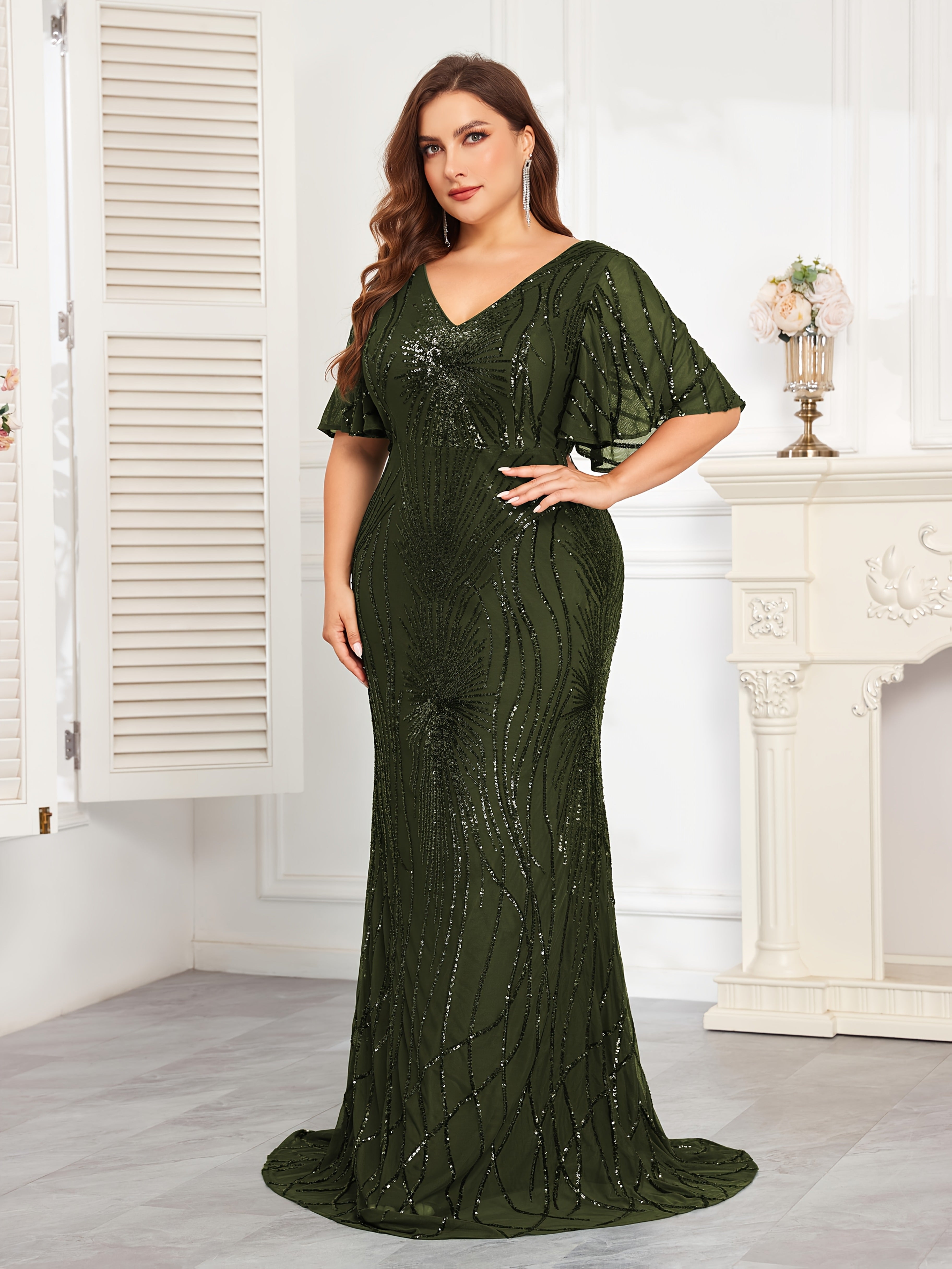 Women's Plus Size Sequin Bodycon Dress Polyester All-Season Party Gown