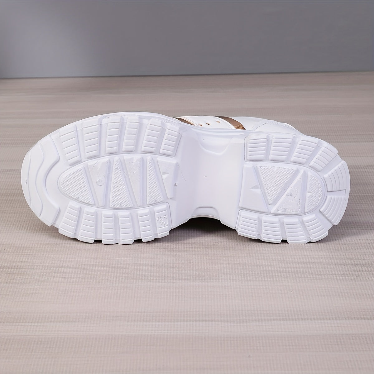 Women's White and Gold Platform Sneakers in Large Size 42 with 8cm Height Boost