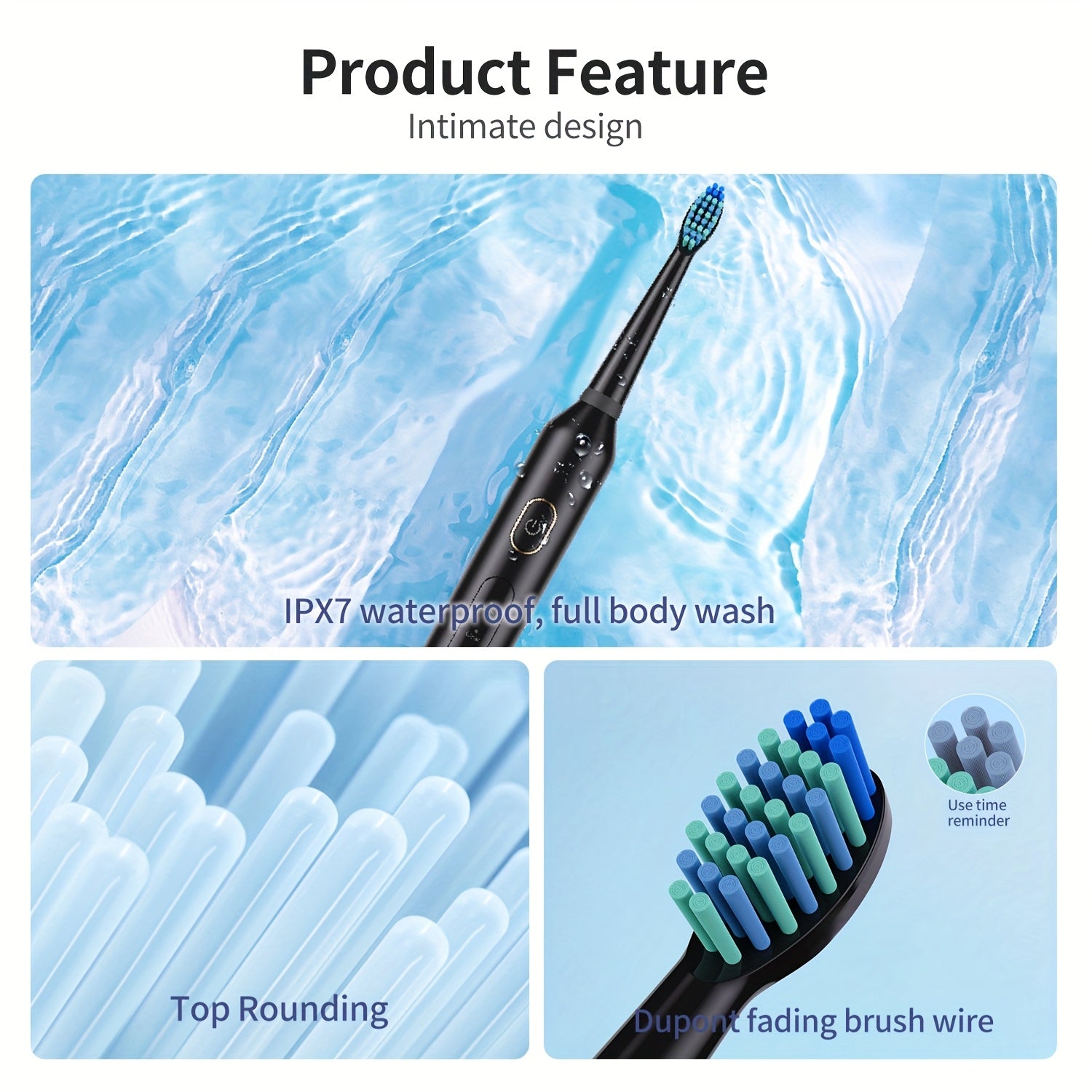 Electric Toothbrush for Adults and Seniors Ultrasound with 8 Replaceable Heads