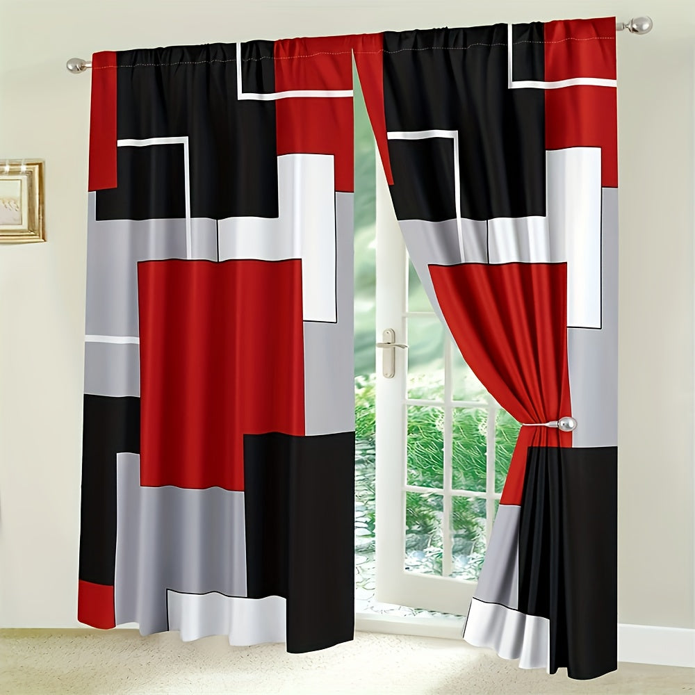 Set of 2 Plaid Pattern Curtains for Bedroom and Living Room Window Drapes
