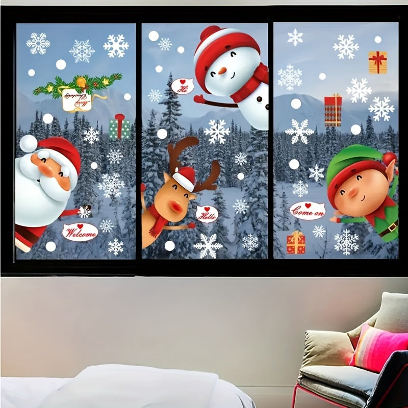Christmas Window Decals Reusable Plastic Stickers Santa Snowman Reindeer