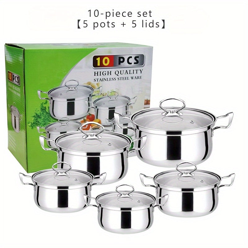 10-Piece Cookware Set Including Non-Stick Pots and Steamer with Handles