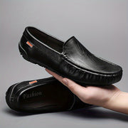 Men's Solid Leather Slip-On Loafer Shoes with Rubber Sole