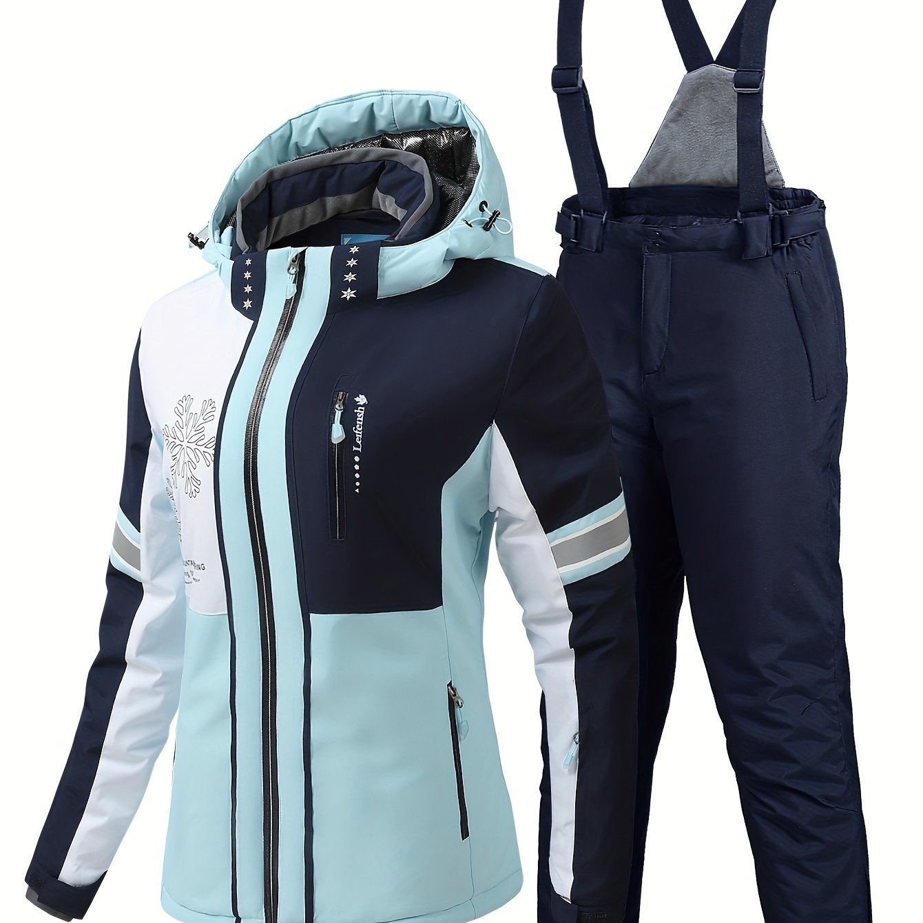 Women's Ski Suit Polyester Hooded Solid Color Zipper Fall Winter