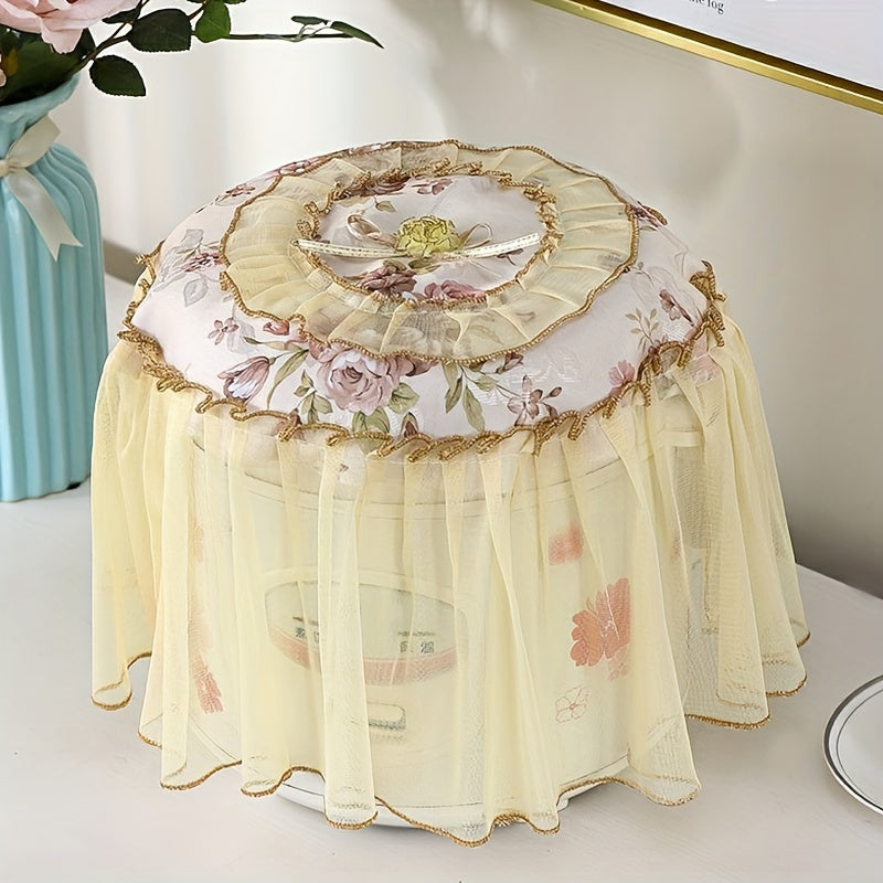 Floral Lace Round Kitchen Cover for Rice Cooker White Light Blue