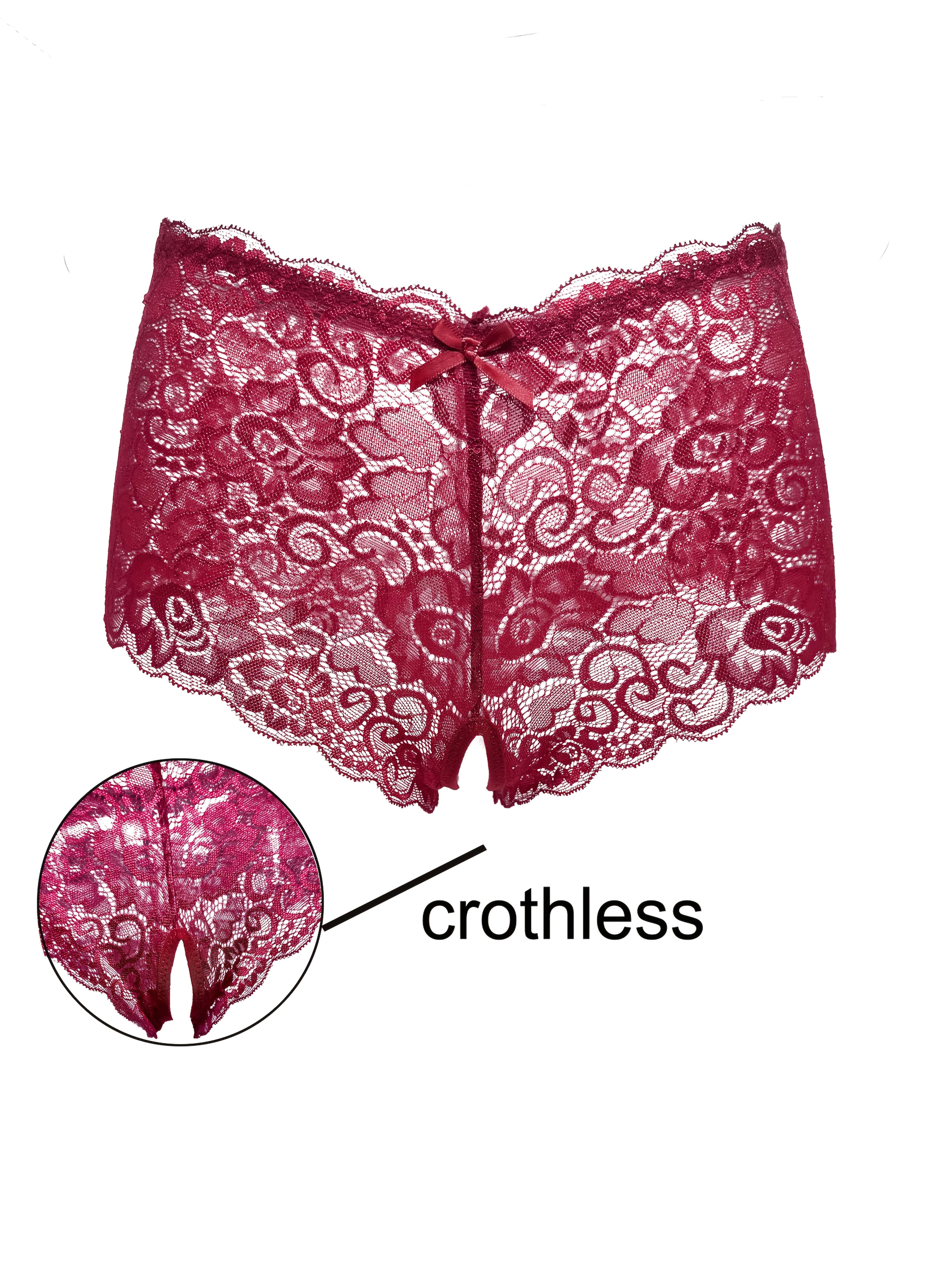 Women's Red Lace Open-Crotch Panties with Bow Details for Valentine's Day