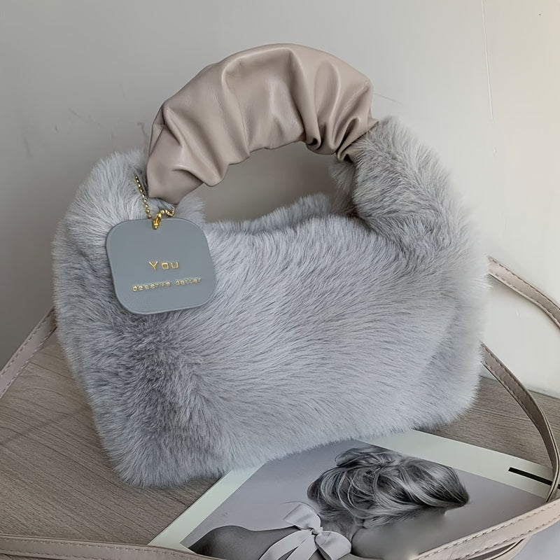 Faux Fur Crossbody Bag for Women with Zipper Closure and Soft Plush Material