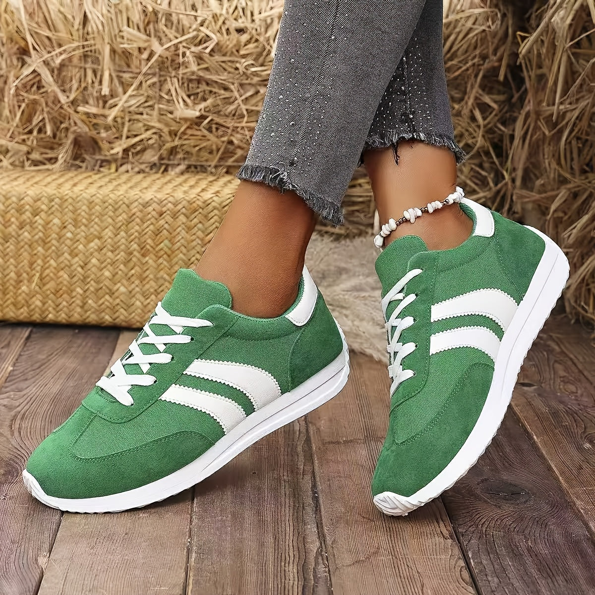 Zapatillas de lona verdes para mujer cómodas, ligeras y antideslizantes, calzado casual