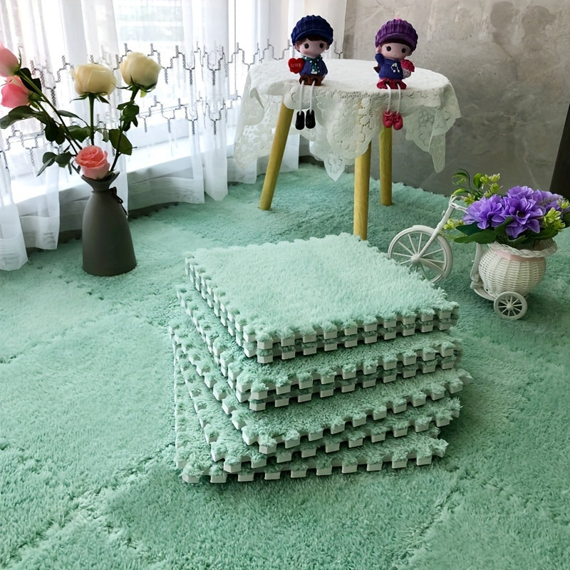 Velvet Patchwork Floor Mat for Room Bay Window with Storage Washable