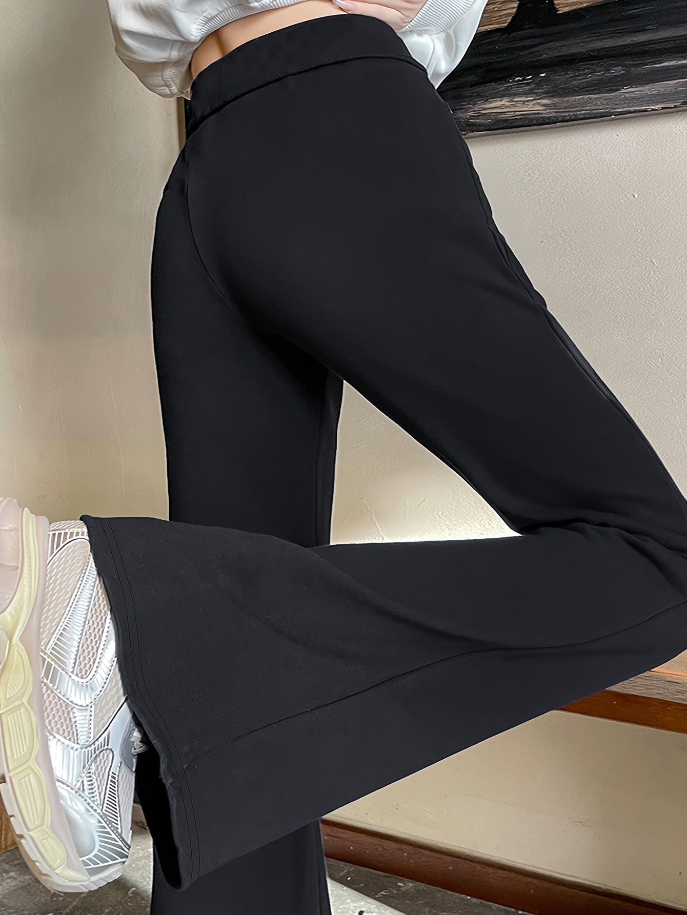 Pantalones rectos de color sólido para mujer talla grande en poliéster de punto para primavera y otoño
