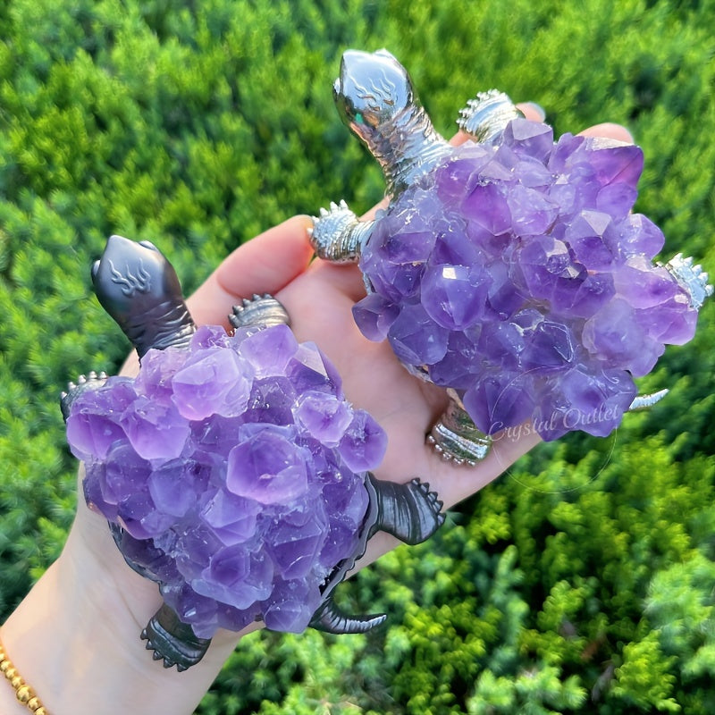 Purple Crystal Flower Turtle Ornament for Home Decor