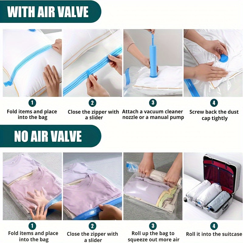 Set of 4 Large Vacuum Sealable Quilt Storage Bags with Manual Pump for Bedding and Closet Organization